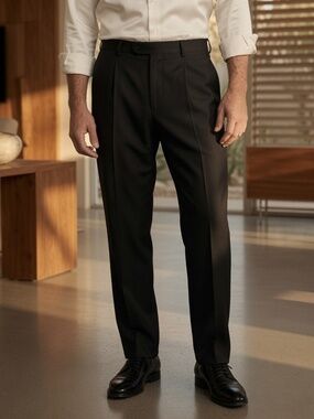 Donna Karan Olive Wool Silk Dress Pants Mens 32x32 Pleated Cuffed Trousers
